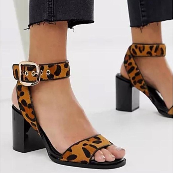 River Island Leopard Calf Hair Sandals - Picture 1 of 16